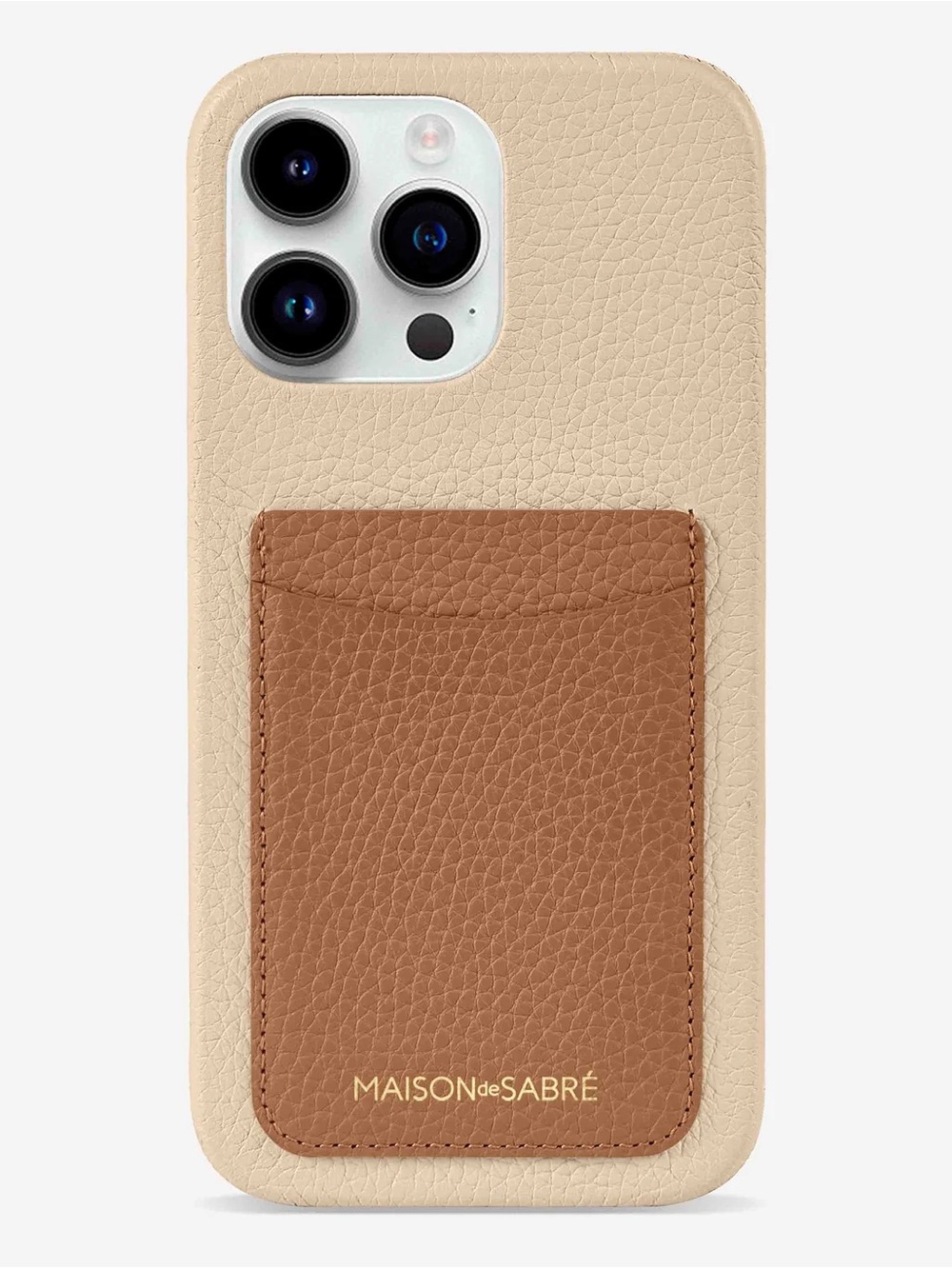 Maison de Sabré Beige Leather iPhone Case with Tan Card Pocket - IPhone 14 Pro